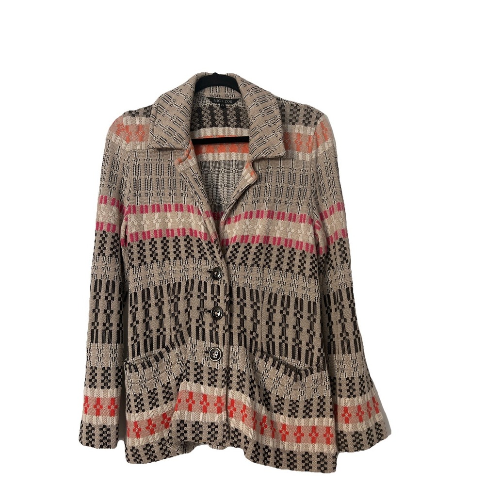 NIC+ZOE Women's Sz PS Weave Knit Jacket Blazer Cardigan  Pocket Boho Western